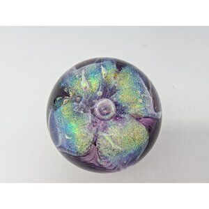 Vintage GES Glass Eye Studio paperweight Art Dichoric Passion floral Purple 2.5"